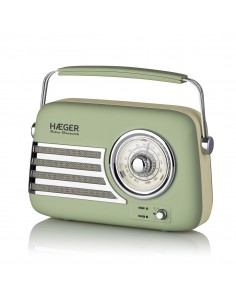 Rádio FM Vintage HAEGER Retro Bluetooth - 12h Autonomia, AM/FM, USB, AUX, Bluetooh