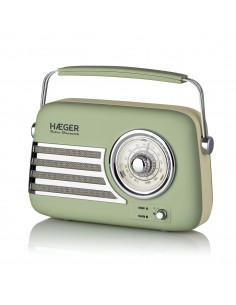 Rádio FM Vintage HAEGER Retro Bluetooth - 20h Autonomia, AM/FM, USB, AUX, Bluetooh